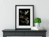 Not a leaf falls, Black- Foiled Islamic Art Print - Silver Lining UK