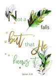 Not a leaf falls, White- Foiled Islamic Art Print - Silver Lining UK